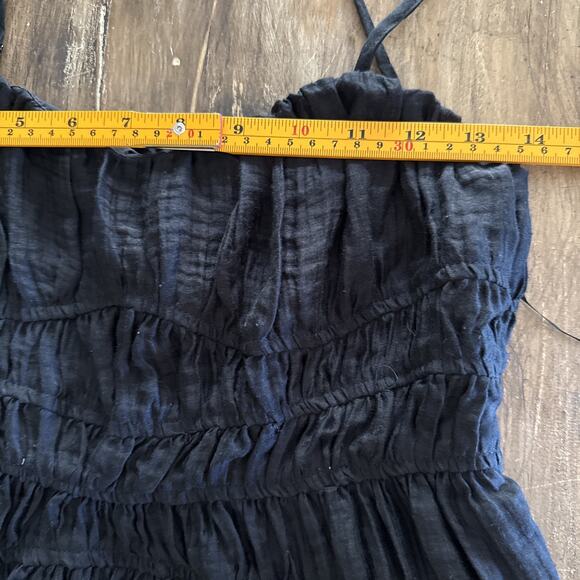 AQUA Crinkle Smocked Maxi Dress Women's XS Black Square Neck Side Zip Closure - Picture 2 of 6